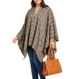 NEW-$52-Charter Club Windowpane Plus Size Ruana, Created for Macy's